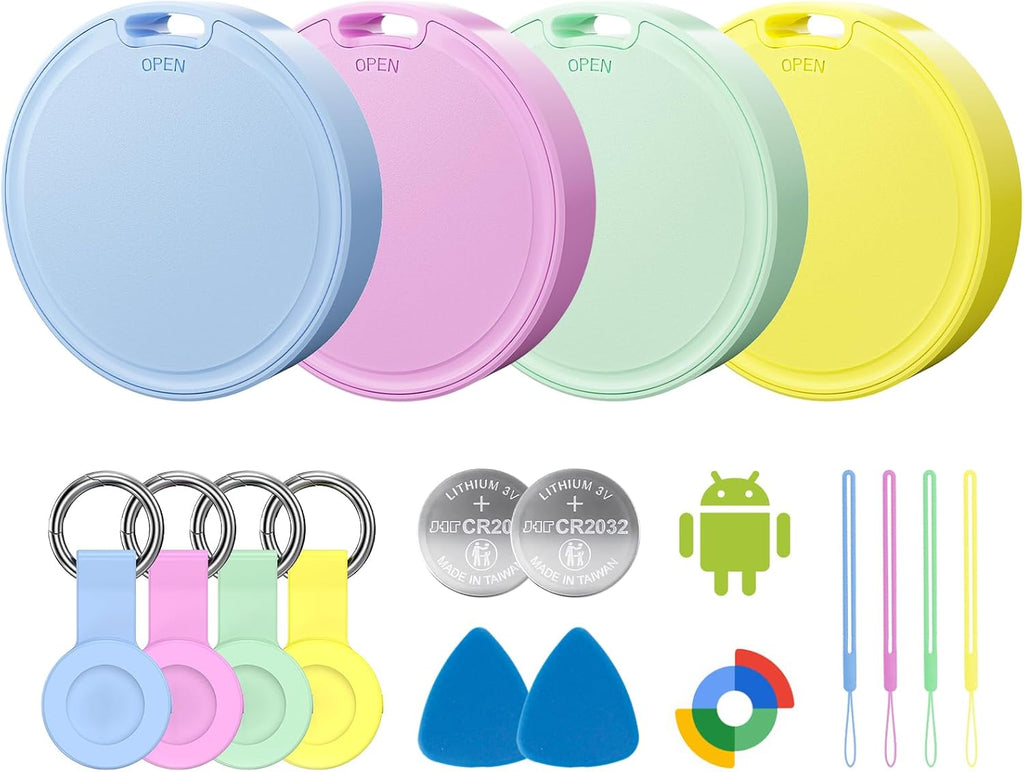 Air Tags for Android,Air Tags-4 Pack Android,Android Tracker Tags with 4 Case,2 Year Battery Life,Google Find Trackers for Google'S Find Hub App,IP65 Waterproof Luggage Tracker Android,4 Colour