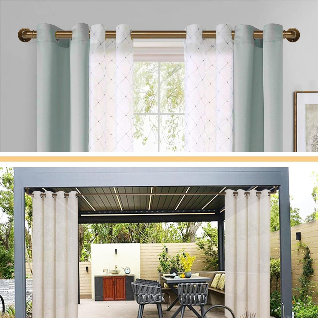 Industrial Curtain Rods 18 to 120 in,Blackout Curtain Rod,Adjustable Length,1 in Diameter Pipe,Wall or Ceiling Mounted,for Bedroom and Living Room (Coffee Gold 18” to 120”)