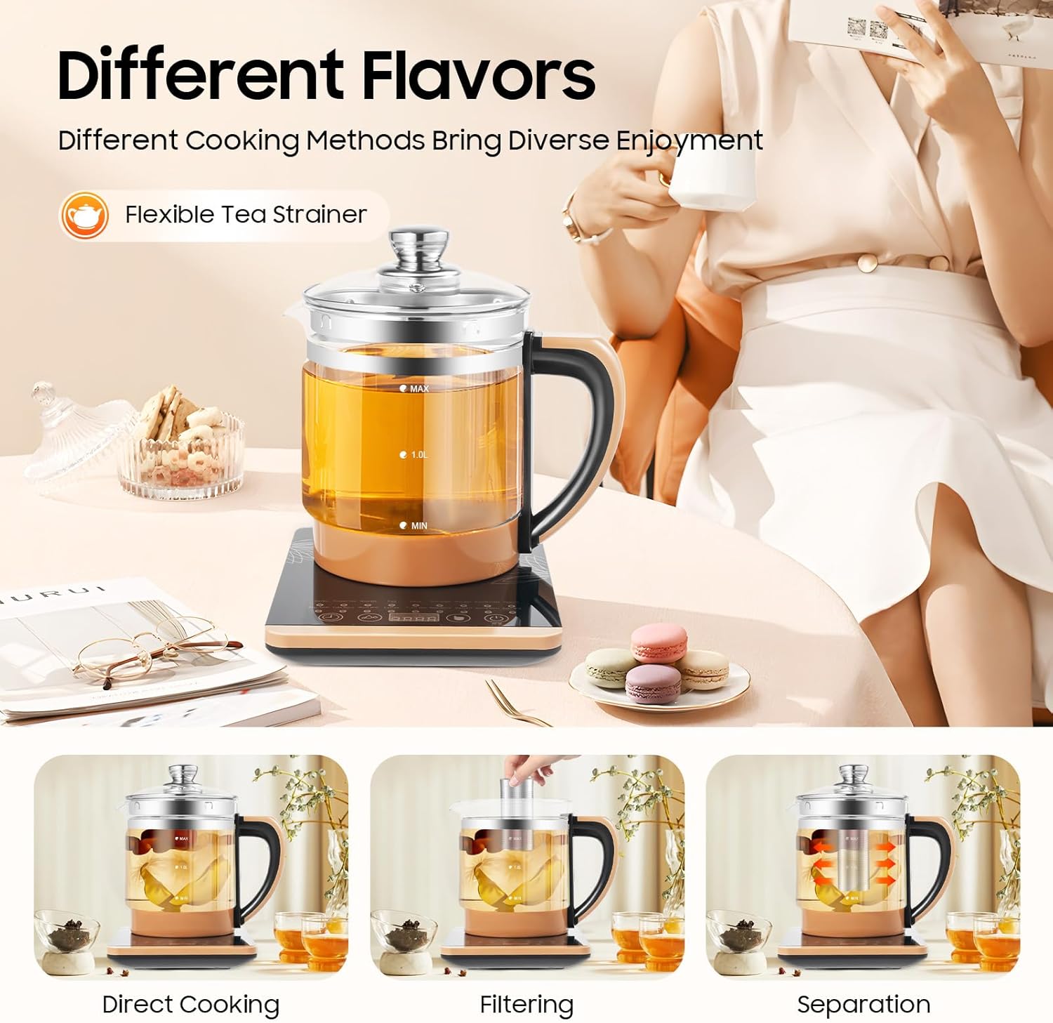 Electric Glass Kettle For Boiling Water For 1.8 L Temperature Control Tea Maker With 18 Smart Menu Bpa-Free & Boil-Dry Protection For Health Medicine Meals Scented Tea