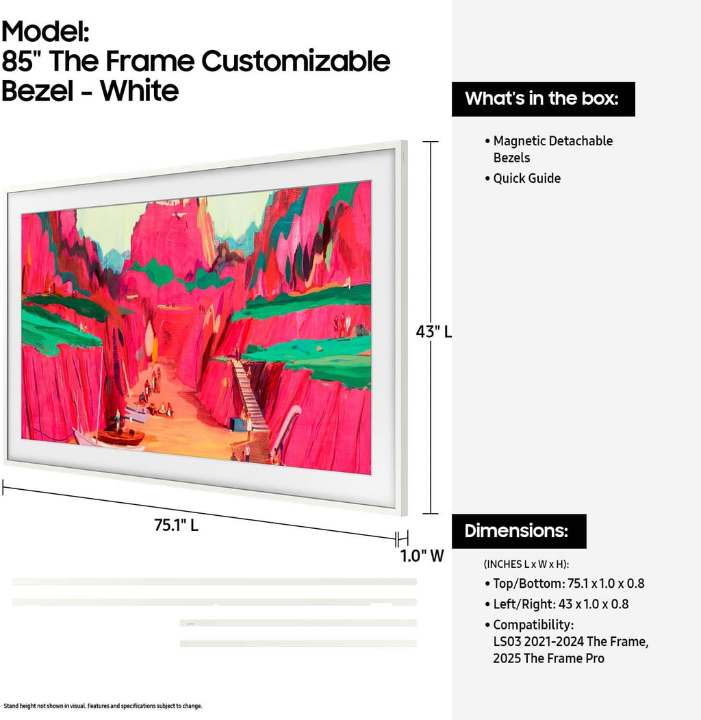 Samsung 85” The Frame Customizable Bezel (2025 Model), Magnetic, Quick and Easy Installation, VG-SCFF85WTBZA, Modern White