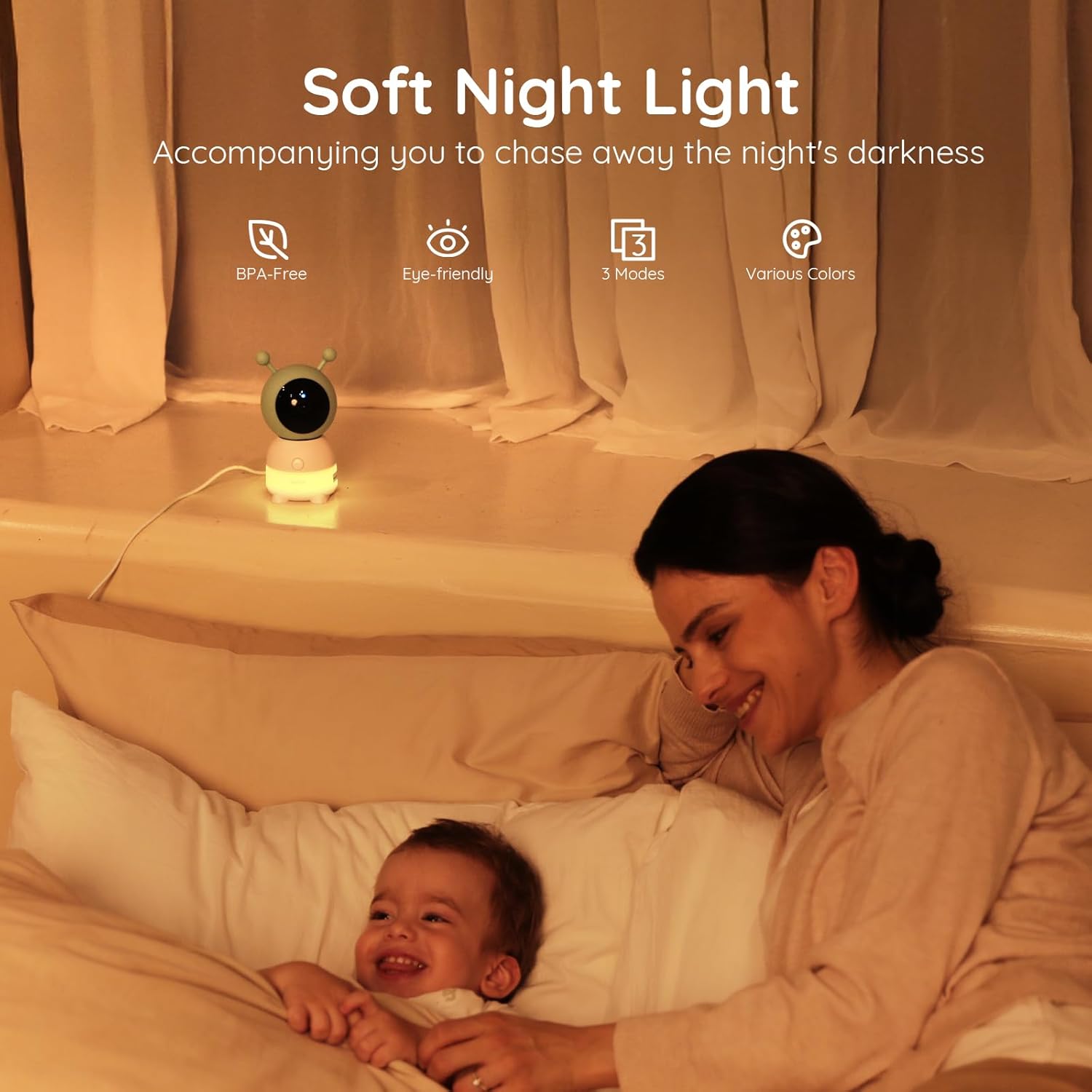 Boifun 2K Wifi Baby Monitor with 2 Cameras, Soothing Night Light, APP & 5" Split-screen Control, Motion/Cries/Noise/Customizable Alarm Zones Detect, Auto Tracking, PTZ, Humidity&Temperature Monitoring