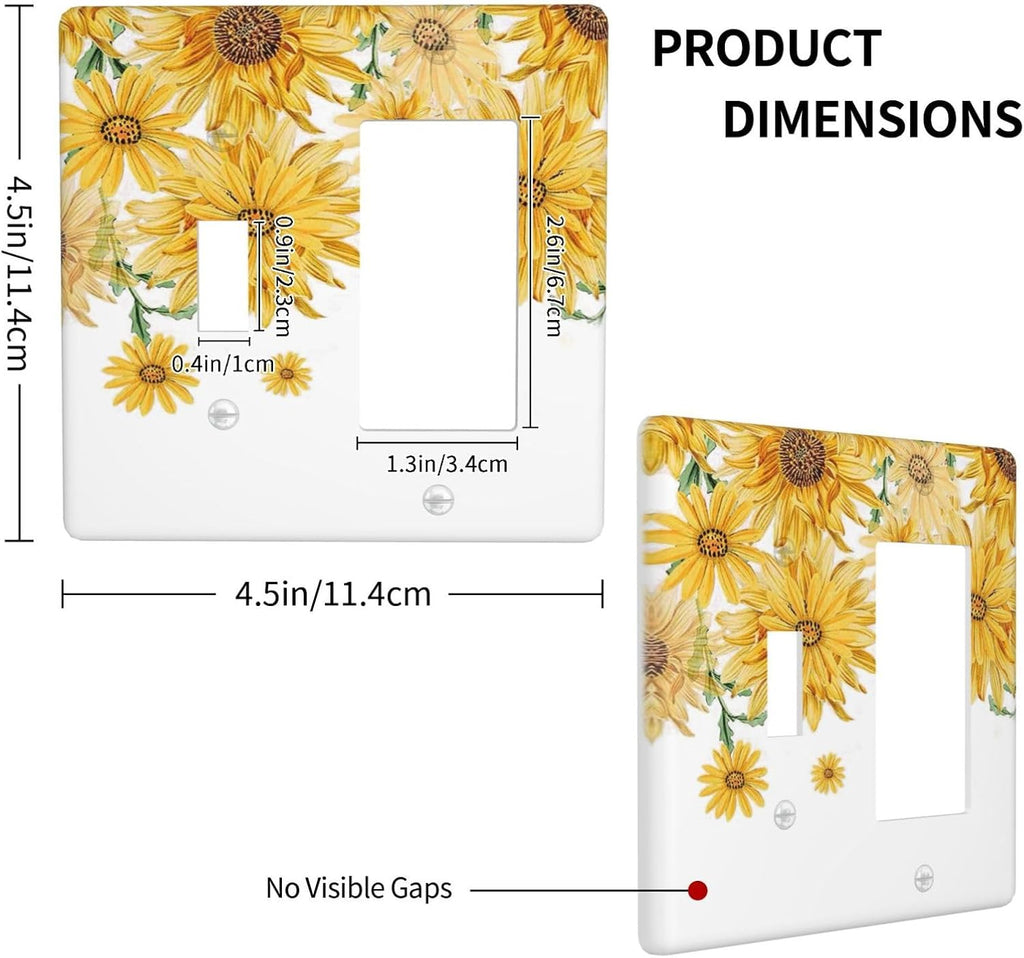 Sunflower Yellow Flowers Floral Outlet Covers 1 Toggle 1 Rocker Combination Decorative Wall Plate Electrical Switch Plates Light Switch Cover Plate for Bed Room Living Room Decor