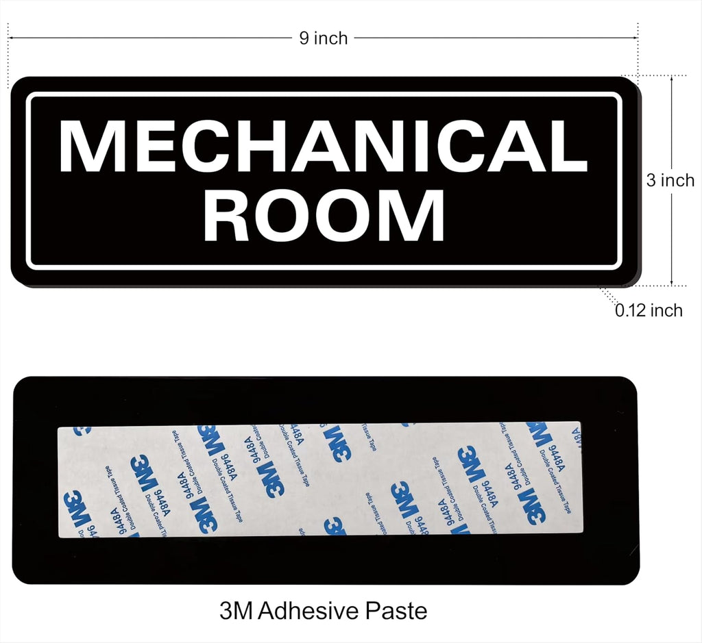 Mechanical Room Sign – Equipment Room Sign, Premium Durable Acrylic Material, Super Strong Self-Adhesive, Quick Installation, Suitable For Home And Business (9 × 3 Inches, Black)