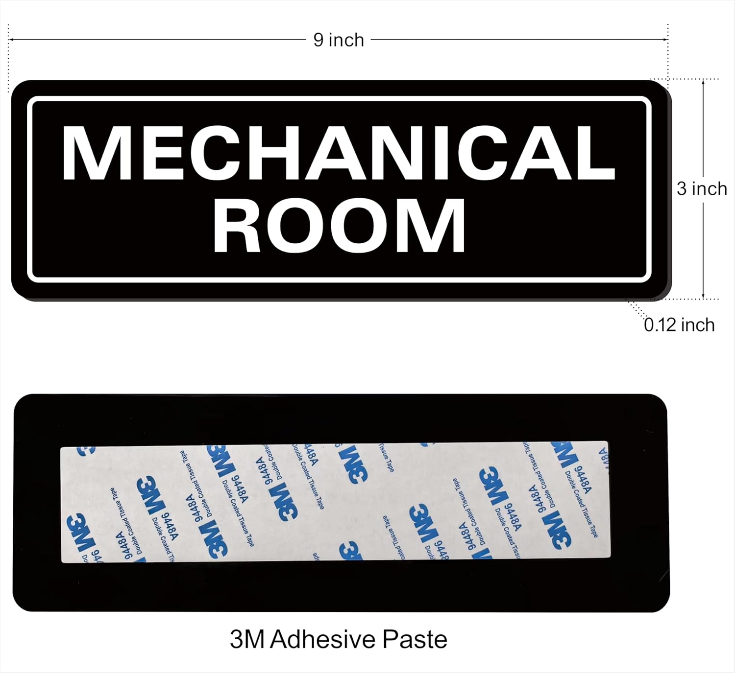 Mechanical Room Sign – Equipment Room Sign, Premium Durable Acrylic Material, Super Strong Self-Adhesive, Quick Installation, Suitable For Home And Business (9 × 3 Inches, Black)