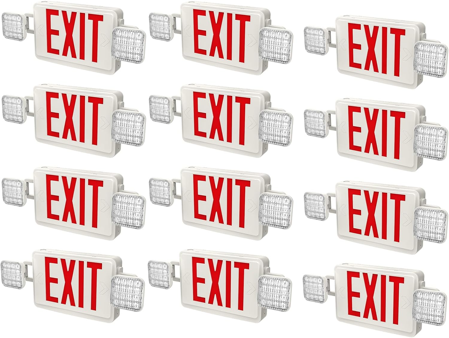 12 Packs LED Exit Sign with Emergency Lights and Back Up Batteries-UL Standard Red Emergency Exit Sign Lighting,Emergency Lights for Business.