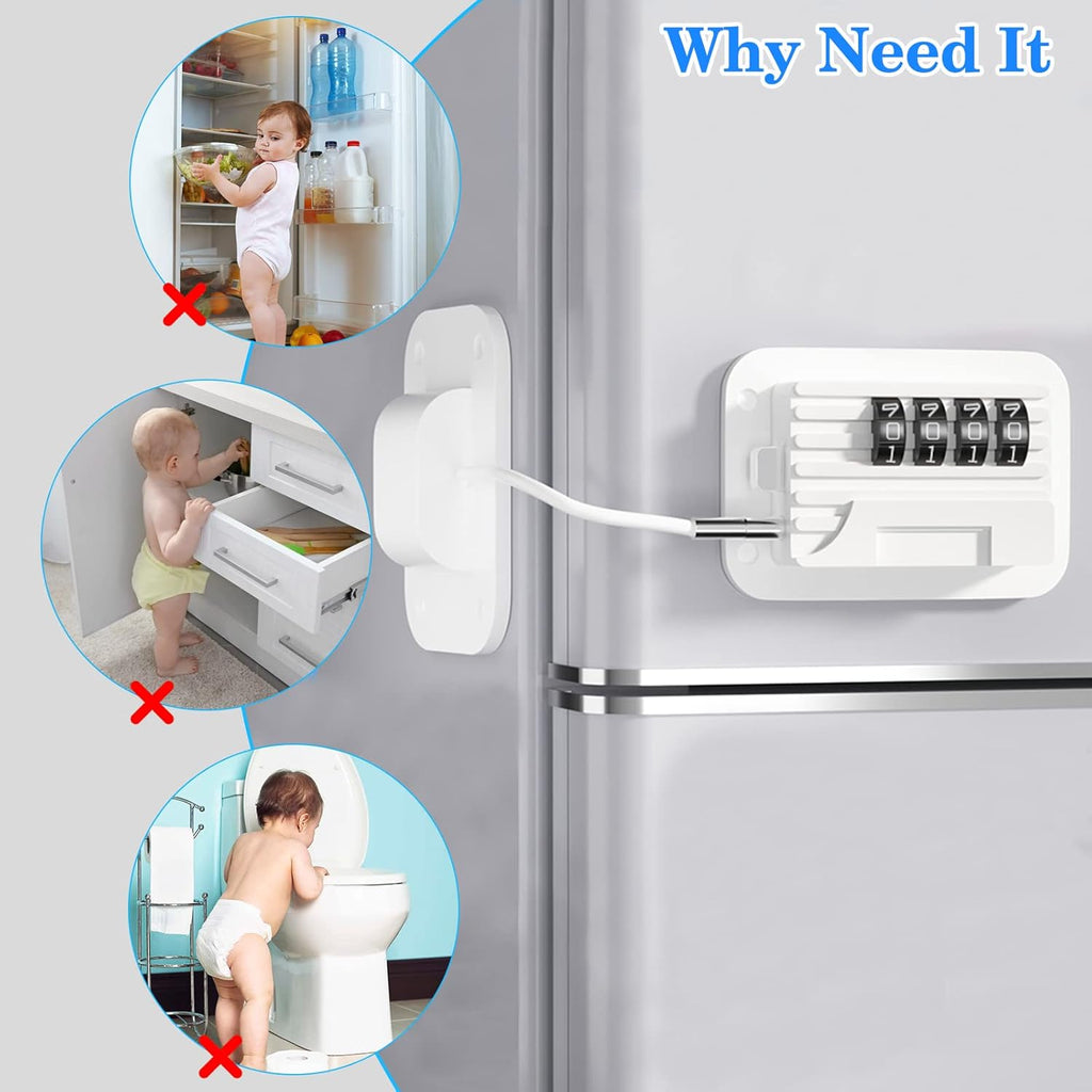 2025 New Refrigerator Locks with Combination - 2 Pack Child Proof Fridge Locks for Kids and Aldult with 4 Code, Cabinets Safety Door Lock for Freezer and Drawers, Windows - No Tools Need or Drill