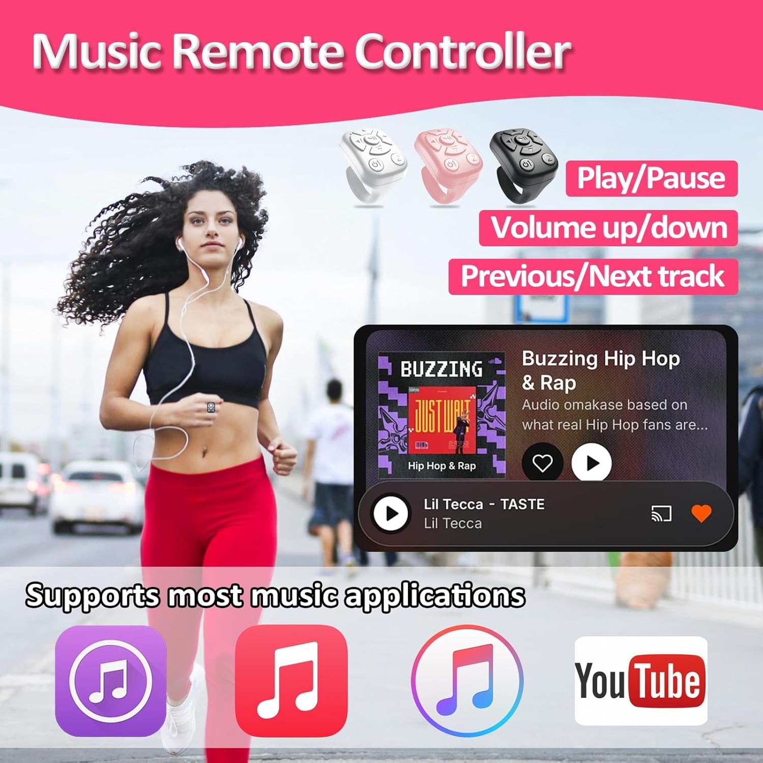 TikTok Scrolling Ring - Bluetooth Remote for TikTok Clips & Tunes, iPhone-Compatible Fingertip Wireless Bluetooth Controller, Ideal for iPad, iOS & Android, with Lively Camera Shutter-(Pink)