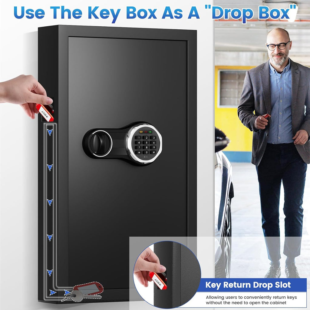 206 Keys Combination Lock Key Cabinet with Colorful Key Tags, Anti-Theft Key Lock Box with Side Drop Slot, Heavy Duty Key Organizer Wall Mount for Car Garage House Rental Office Business