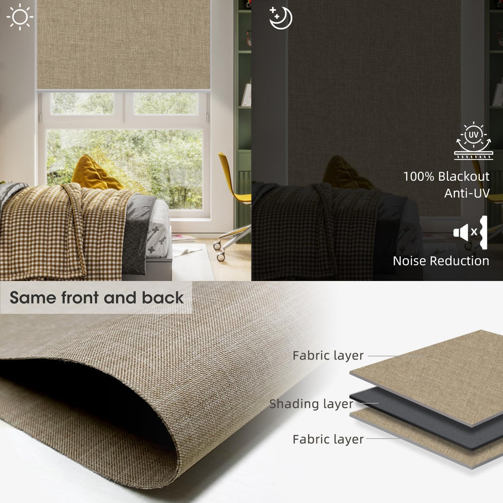 SmartWings Motorized Blinds Shades for Window Remote Control Smart Blind Shade Work with Apple Homekit Thread Z-wave Alexa Automatic Roller Shade Blackout Customized 16"-110"W (Bouvardia Light Brown)