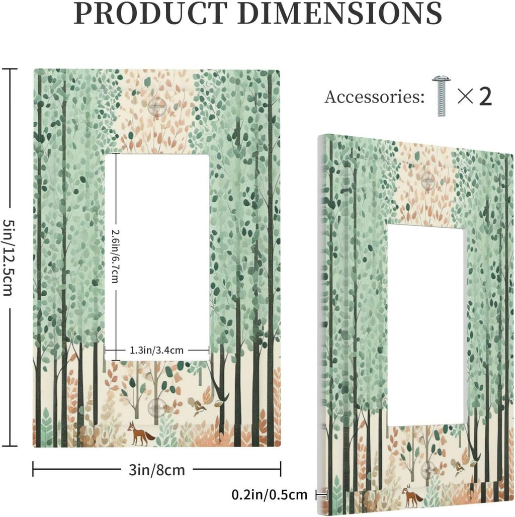 Boho Wildflower Forest Woodland Animals Decorative Outlet Covers 1 Gang Single Rocker Light Switch Cover Plate Wall Plates GFCI Faceplate for Bedroom Bathroom Decor