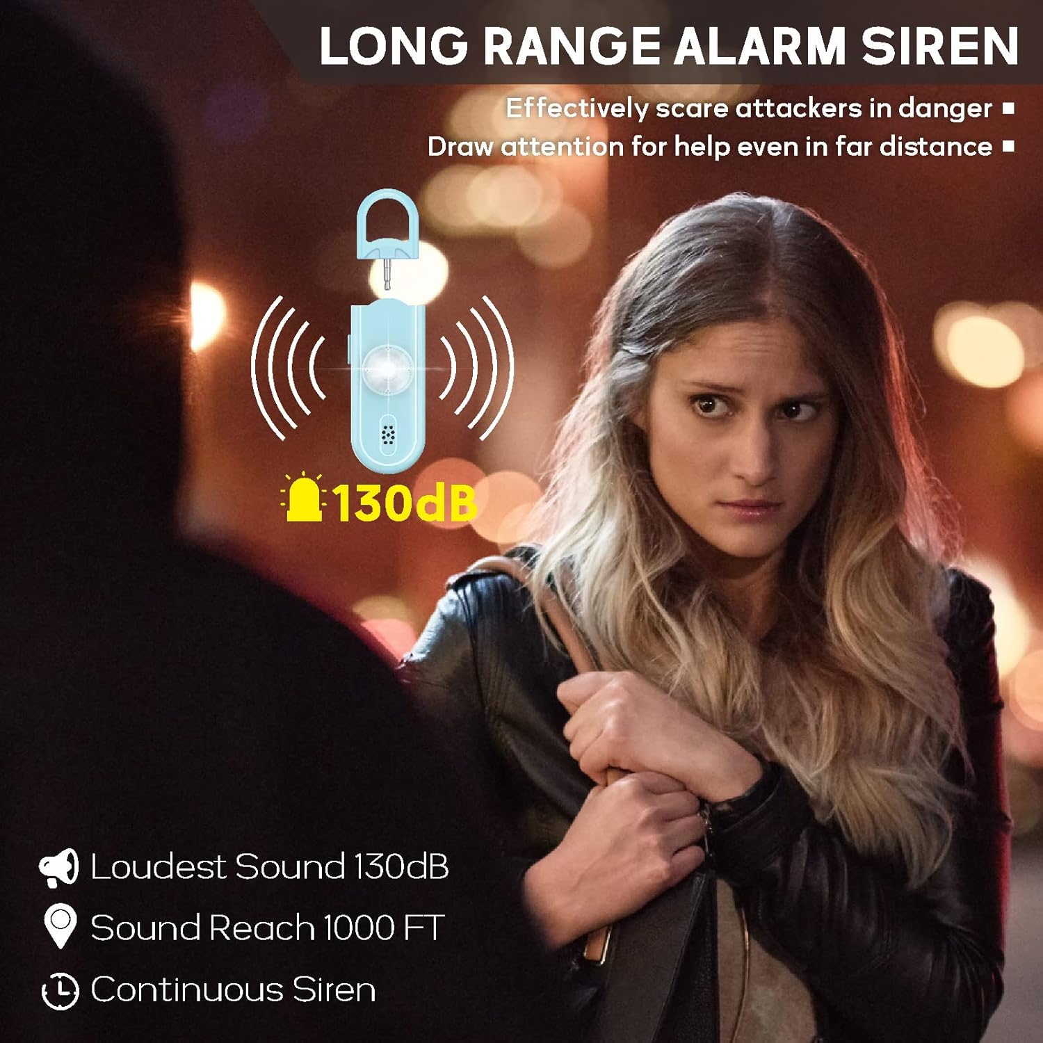 Personal Safety Alarm Keychain for Women 2PCS -130 dB Loud Siren with SOS Strobe Light, Flashlight, Double Speakers, Safe Defense Key Chain for Girls Kids Elders Emergency Call