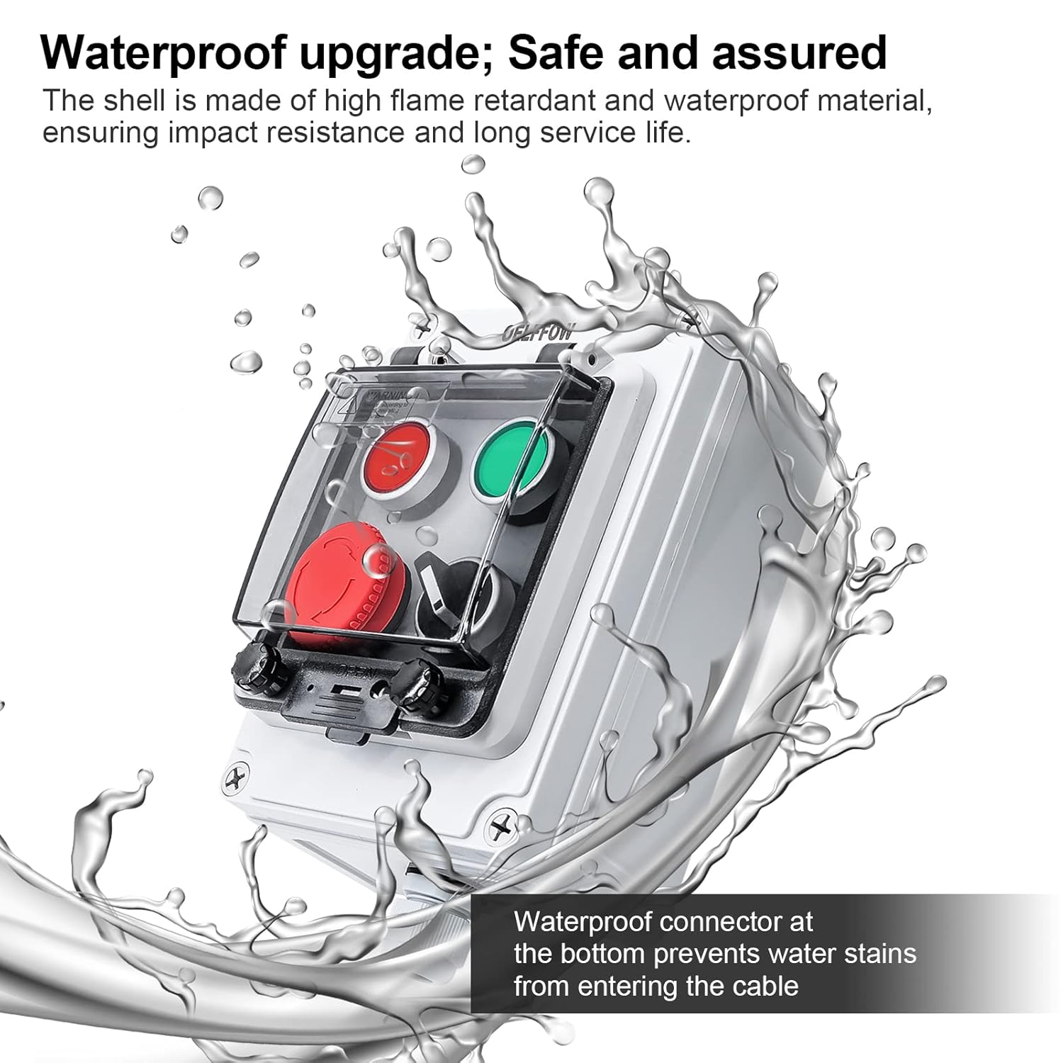 IP67 Button Switch Outdoor Waterproof Box 4 Push Button Red Green Self-Resetting Emergency Stop Button Rotary Button with Protective Cover(AC/DC 6A-110V/3A-240V/2.5A-380V)