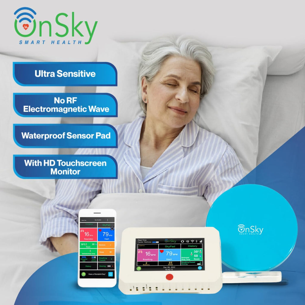 SkyPad FDA-Cleared Contact-Free Heart & Breathing & Sleep Apnea & Seizure Monitor, Adult & Children Home Health Care - Senior & Nursing Home - Remotely Monitor Wellness via app - Emergency Alert Call