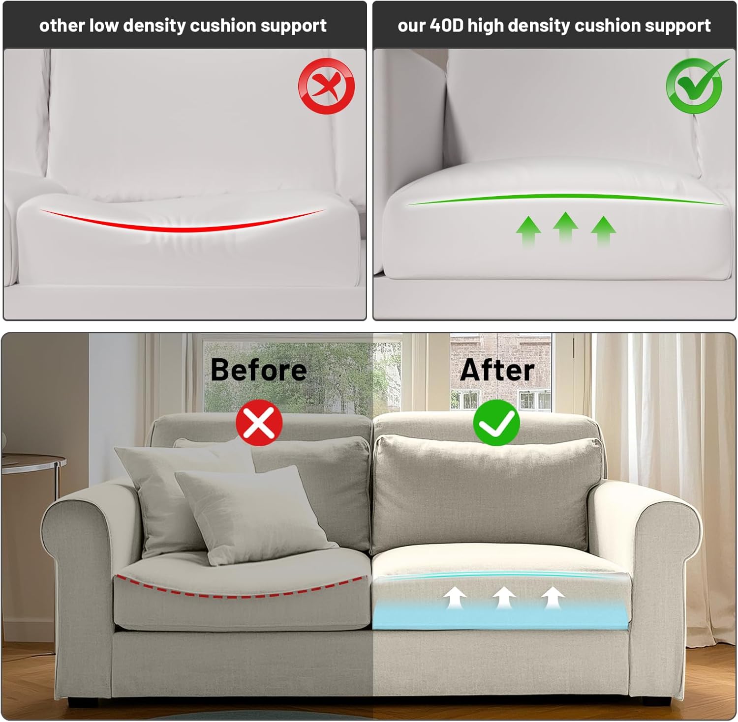 Couch Cushion Support, Sofa Cushion Support for Sagging Couch Seat, 20x20x2in, Couch Replacement Insert, High Density Foam Furniture Seat Sagging Repair, Trapezoid 40D, Blue Set of 3