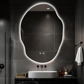 Asymmetrical Bathroom Mirror with Lights,Irregular LED Bathroom Vanity Mirror with Backlit,Anti-Fog,3 Colors and Dimmable Light with Memory,Hardwired Supported[Horizontal/Vertical] 35" H x 25" W