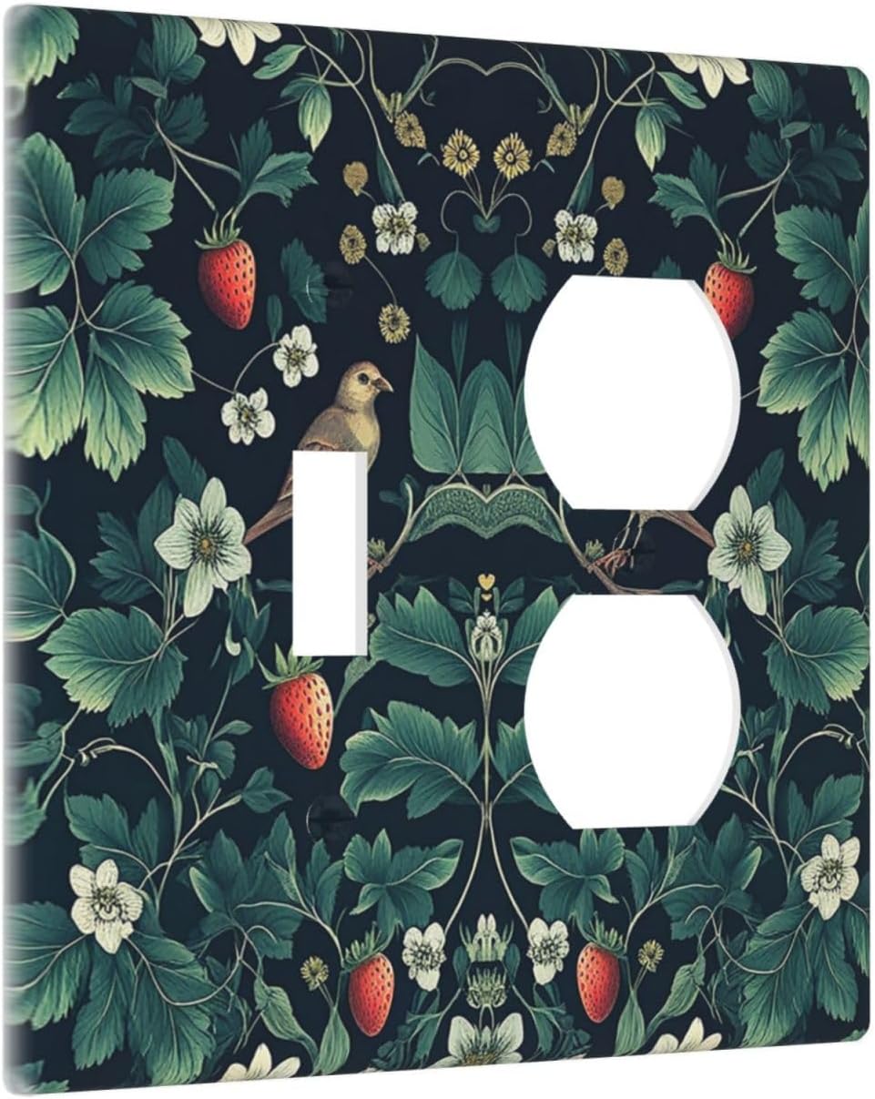 Wallplates Strawberry Birds Flowers Plant Morris Floral 1 Toggle 1 Duplex Switch Plate Electrical GFCI Faceplate Decorative Light Switch Covers for Bedroom Farmhouse Decor