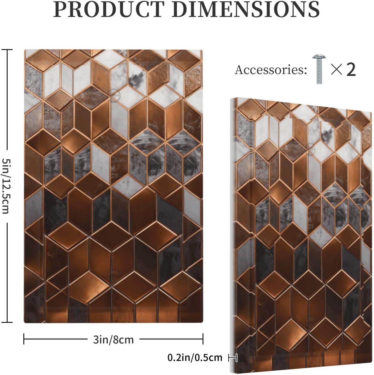 Brown Abstract Luxury Modern Geometric Cubic Marble No Device Single Blank Decorative Light Switch Covers Electrical Faceplate Switch Plates for Bathroom Kitchen Home