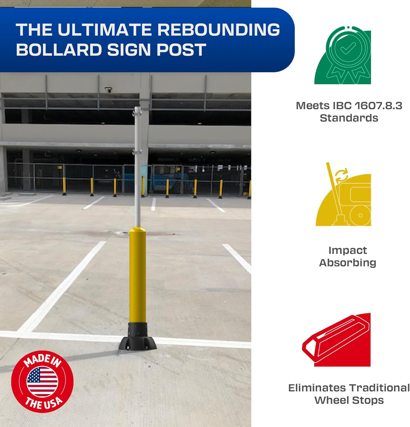 Impact Recovery - SlowStop Rebounding Bollard Sign Post - Bollard Post - Made in the USA - 78”