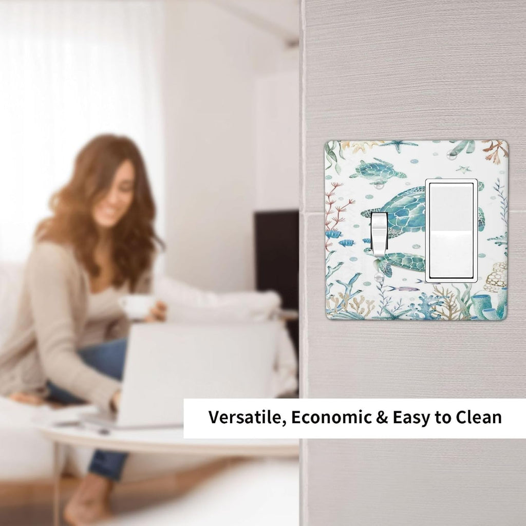 Sea Turtle Ocean Starfish Fish Coral Pearl Outlet Covers 1 Toggle 1 Rocker Combination Decorative Wall Plate Electrical Switch Plates Light Switch Cover Plate for Bathroom Kids Room Decor