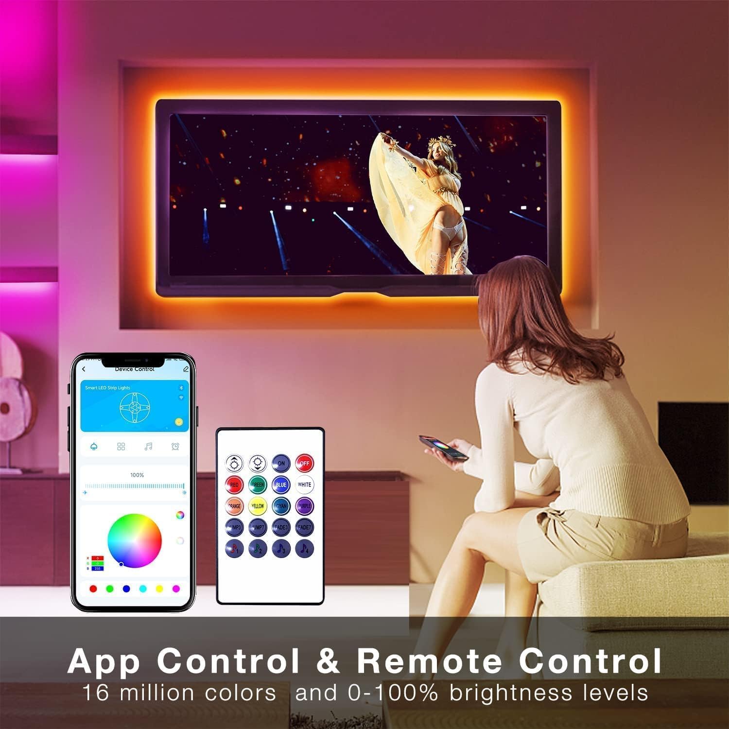 DAYBETTER Smart WiFi Led Lights, 50 FT RGB Led Strip Lights Compatible with Alexa and Google Assistant, App Voice Remote Control Music Sync Color ChangingLED Strip Lighting for Bedroom Room Decor