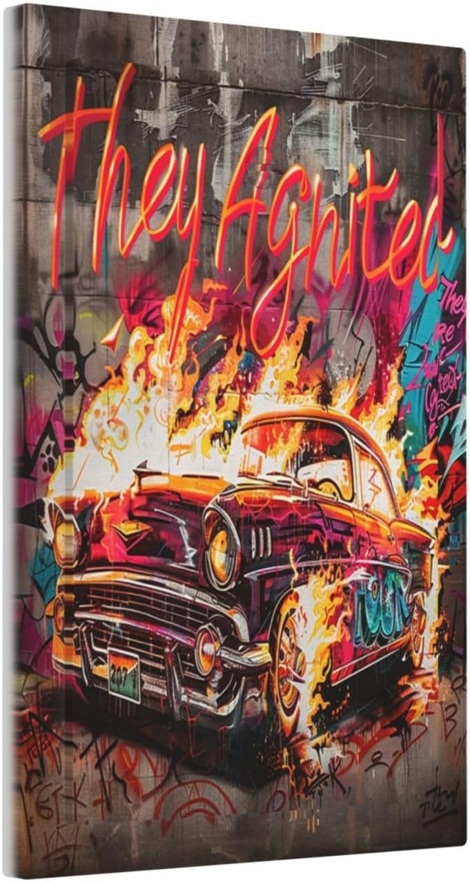 Light Switch Cover Plate Hip Hop Street Graffiti Flame Car 1 Gang No Device Blank Electrical Wall Plates Faceplate Decorative Switch Plate for Bedroom living Room Decor