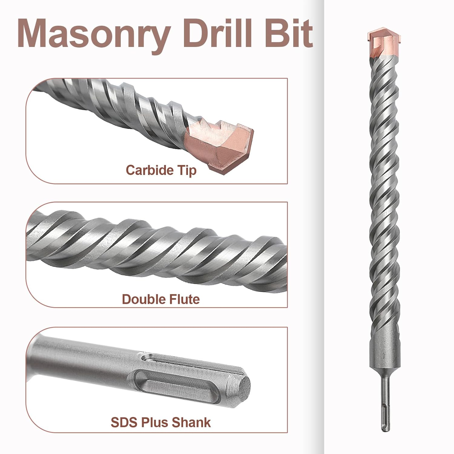 5/8 x 10.2 inch (16x260mm) SDS Plus Masonry Drill Bit, Rotary Hammer Drill Bit,Concrete Drill Bit for Concrete, Brick, Block,Working Length 7.75 inch