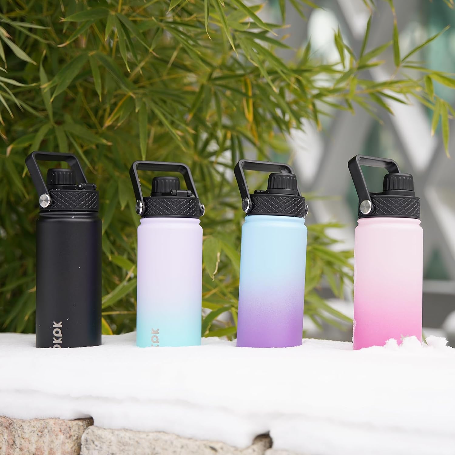 BJPKPK 2 Pack Insulated Water Bottles with Straw Lids, 18oz Stainless Steel Metal Water Bottle with 6 Lids, Leak Proof BPA Free Jugs, Cups, Flasks for Travel, Sports (Cherry+Black)