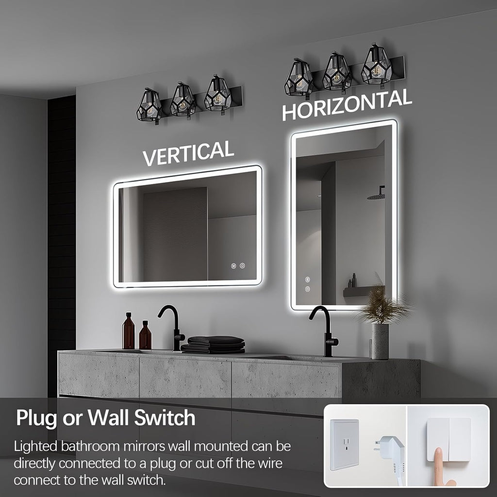 Niccy Led Mirror for Bathroom, 36"x24" Frameless Frontlit and Backlit Mirror for Wall Lighted Mirror with Bedroom 3 Color, Defogger, Explosion-Proof, HD Glass, IP65 Vanity Mirror Horizontal/Vertical