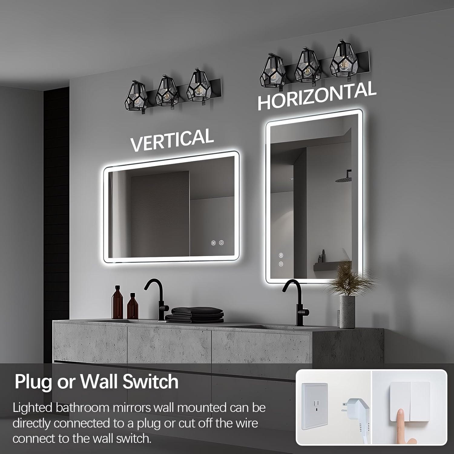 Niccy Led Mirror for Bathroom, 36"x24" Frameless Frontlit and Backlit Mirror for Wall Lighted Mirror with Bedroom 3 Color, Defogger, Explosion-Proof, HD Glass, IP65 Vanity Mirror Horizontal/Vertical