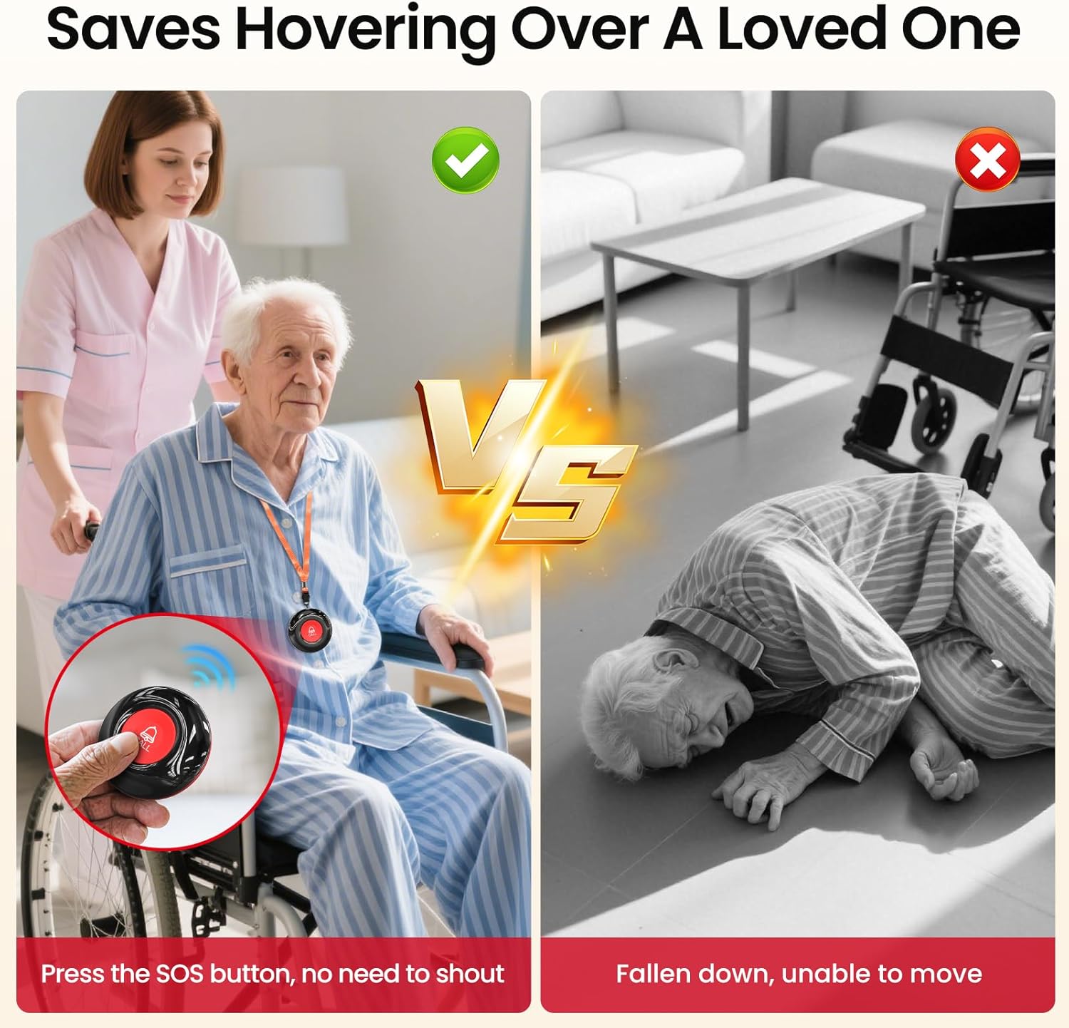 CallToU Caregiver Call Button Smart Call System 3 Receivers 2 SOS Call Button for Elderly at Home Nurse Calling Alert Patient Help System for Home/Personal Attention Pager 500+Feet (CC05BL 2-3)