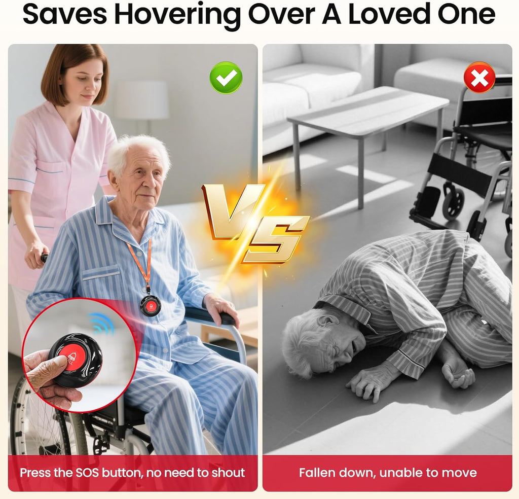 CallToU Wireless Caregiver Pager System – 2 Receivers & 2 Call Buttons for Elderly at Home – 500FT Range SOS Call Bell for Seniors, Patients, Disabled – Easy to Use & Expandable