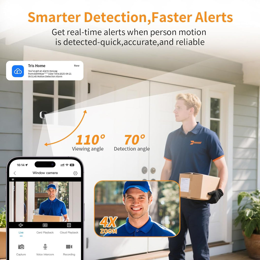 3MP 2K Window Camera, 2.4GHz & 5GHz WiFi Indoor Outdoor Camera for Home Security with AI Color Night Vision, Person & Motion Detection, 24/7 Recording, IP65 Waterproof, Works with Alexa/Google Home