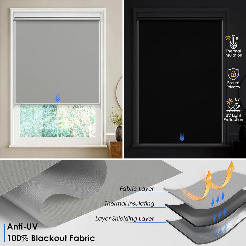 Motorized Blinds with Remote Control【Solar Panel Included】 Tin Grey,33¾"W*72" H