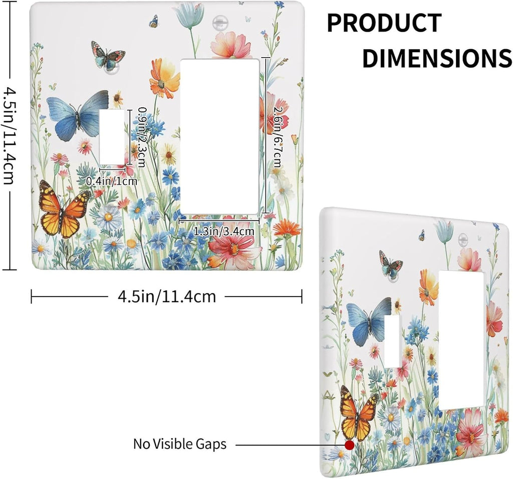 Decorative Outlet Covers Wildflower Blue Pink Floral Butterfly 2 Gang Light Switch Cover Plate Single Toggle 1 Rocker Wall Plates for Electrical Outlets Switch Plate Covers for Home Decor