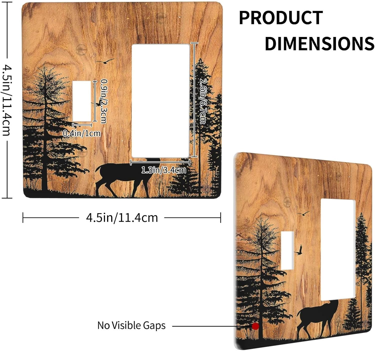 Outlet Covers Rustic Farmhouse Orange Brown Pine Tree Deer Wood Grain 1 Toggle 1 Rocker Combination Decorative Wall Plate Electrical Switch Plates Light Switch Cover Plate for Bedroom