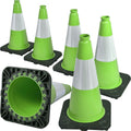 6 Pack 18" Inch Green PVC Traffic Cones with Heavy-Duty Base, High-Visibility All-Weather Safety Cones for Road Construction, Parking Lot, and Garage Use (6, Green, 18" Medium)