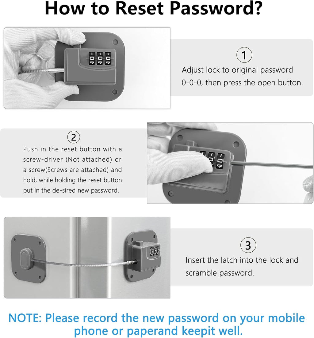 Refrigerator Lock, Heavy Duty Fridge Lock, Combination Lock for Refrigerator Cabinets, Drawers, Safety, Easy Install No Keys Needed (Grey-4Pack)