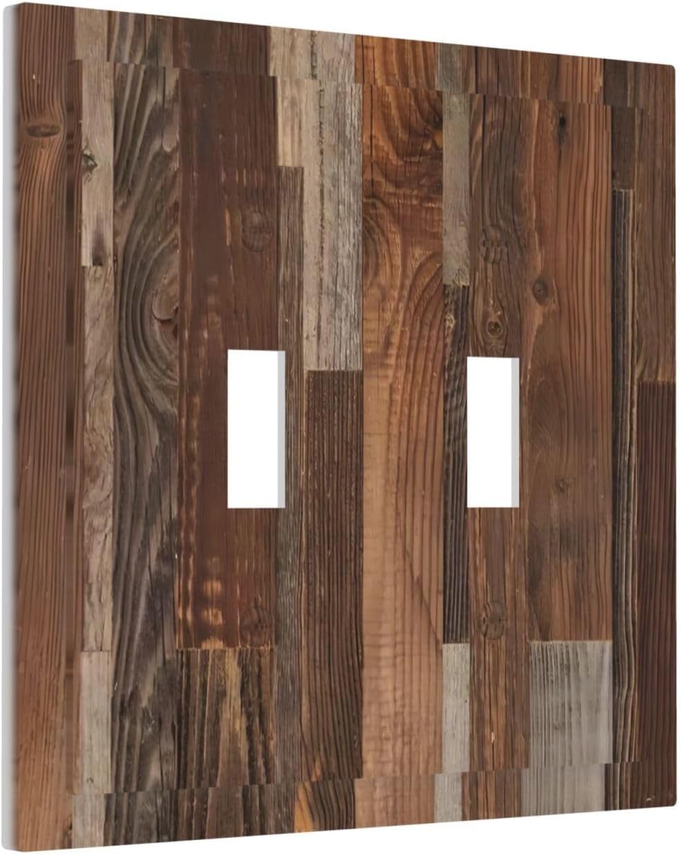 Vintage Brown Wooden Boards Print Wood Grain Decorative Switch Plates 2 Gang Double Toggle Outlet Light Switch Cover Wall Plate Electrical Faceplate for Farmhouse Home Decor
