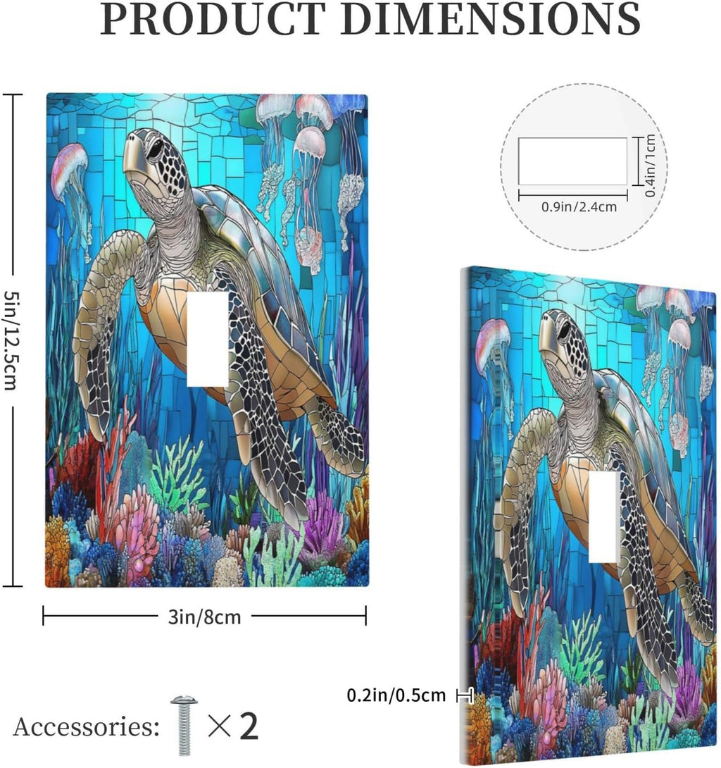 Decorative Light Switch Cover Nautical Sea Turtle Coral Jellyfish 1 Gang Single Toggle Device Electrical Faceplate Switchplates Decorator Outlet Wall Plate For Kids Room Nursery Decor