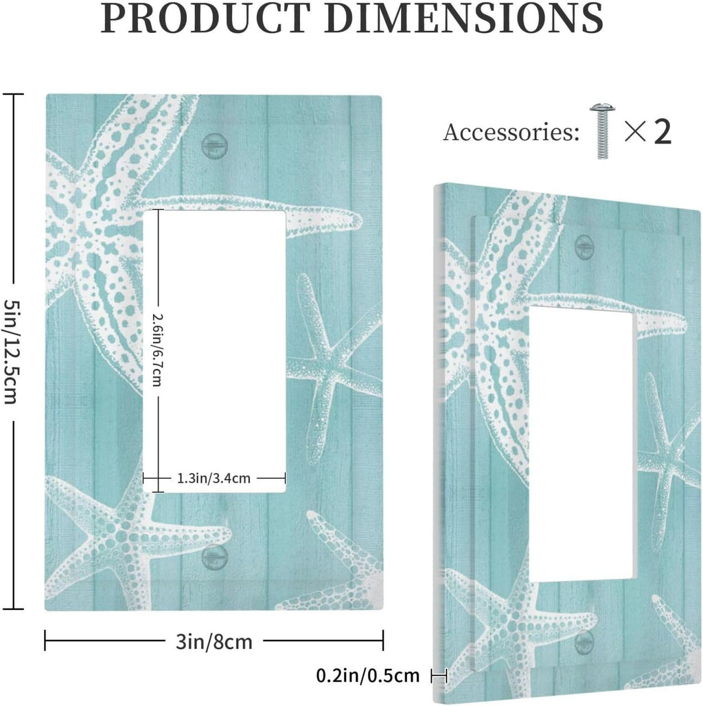 Decorative Outlet Covers Starfish Teal Wood Board Nautical 1 Gang Rocker Light Switch Cover Plate Single Wall Plates for Electrical Outlets Switch Plate Covers Faceplate for Bedroom Home Decor