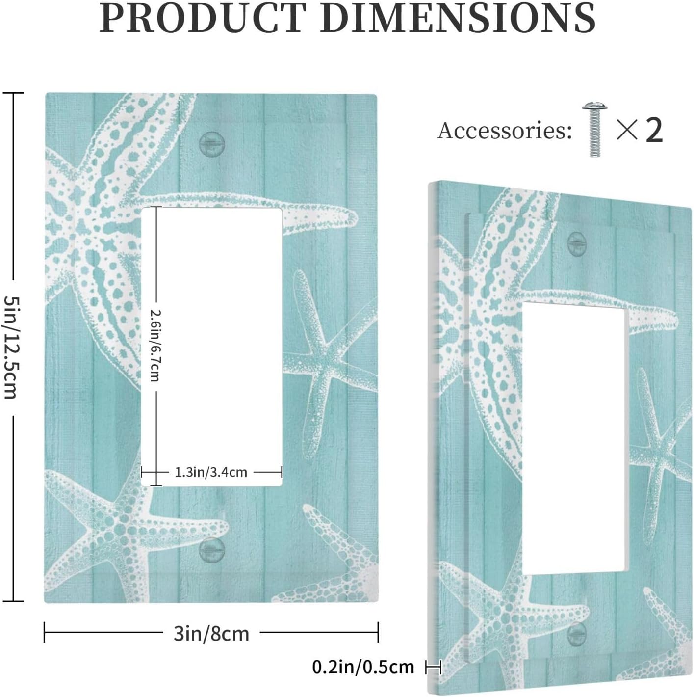 Decorative Outlet Covers Starfish Teal Wood Board Nautical 1 Gang Rocker Light Switch Cover Plate Single Wall Plates for Electrical Outlets Switch Plate Covers Faceplate for Bedroom Home Decor