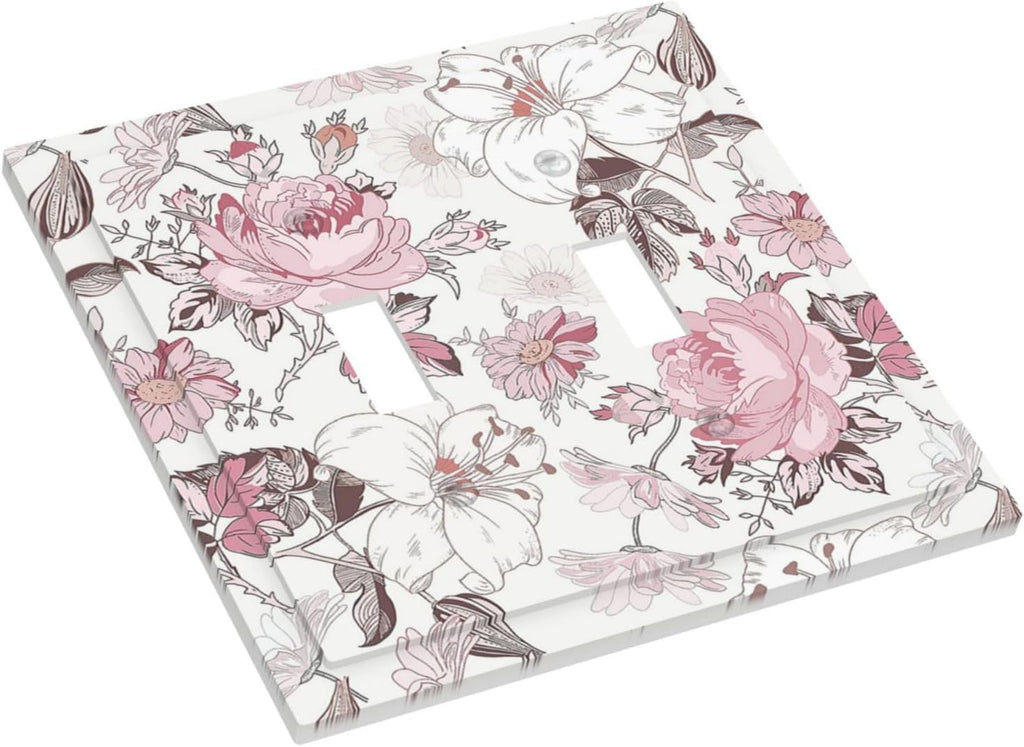 Decorative Switch Plates Modern Watercolor Flower Pink White Wildflower 2 Gang Double Toggle Wall Plate Outlet Light Switch Cover Electrical Faceplate for Bedroom Home Decor