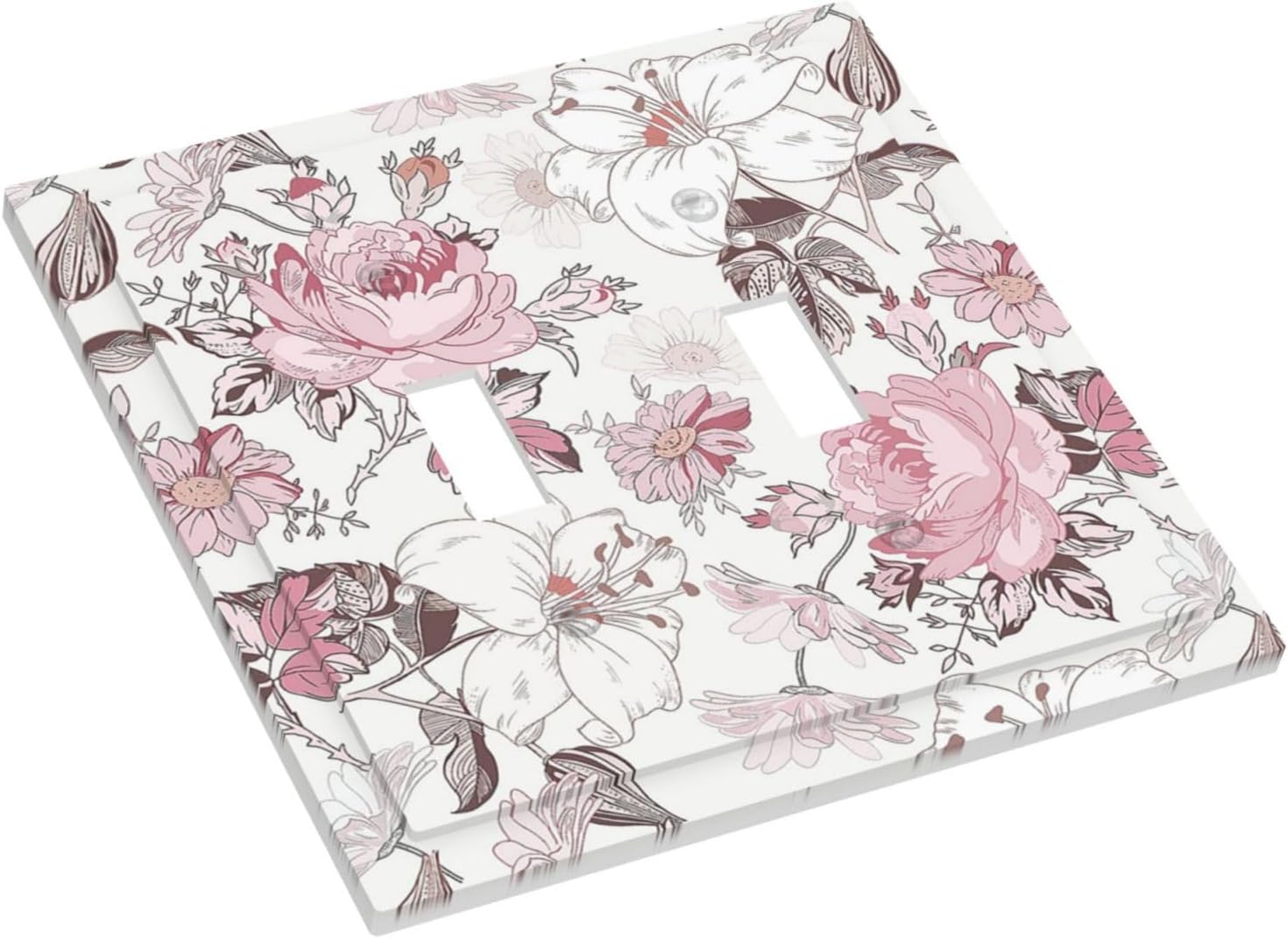 Decorative Switch Plates Modern Watercolor Flower Pink White Wildflower 2 Gang Double Toggle Wall Plate Outlet Light Switch Cover Electrical Faceplate for Bedroom Home Decor