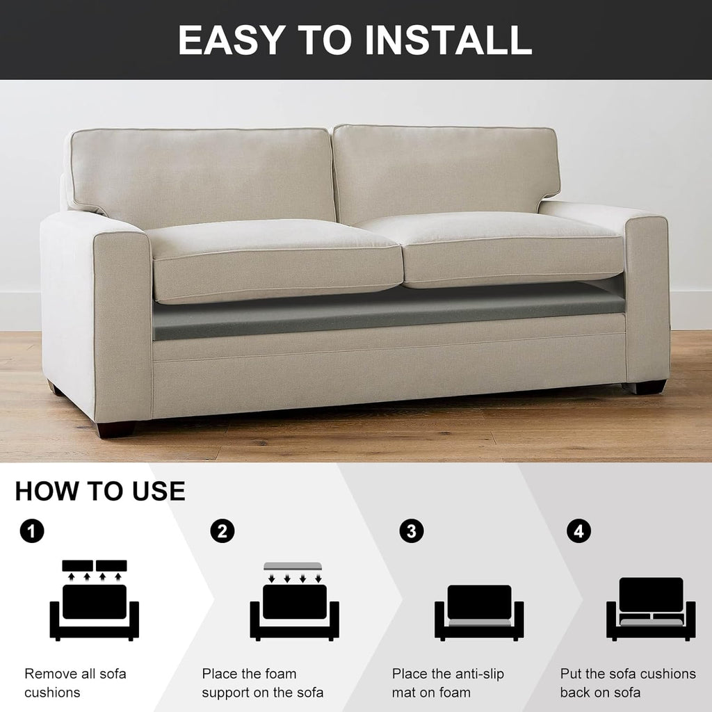 HAVARGO Couch Cushion Support High Density Foam 24X24X2.4 Inches Sofa Couch Supports for Sagging Cushions Light Grey 3Pc with Anti Slip Mesh Fabric