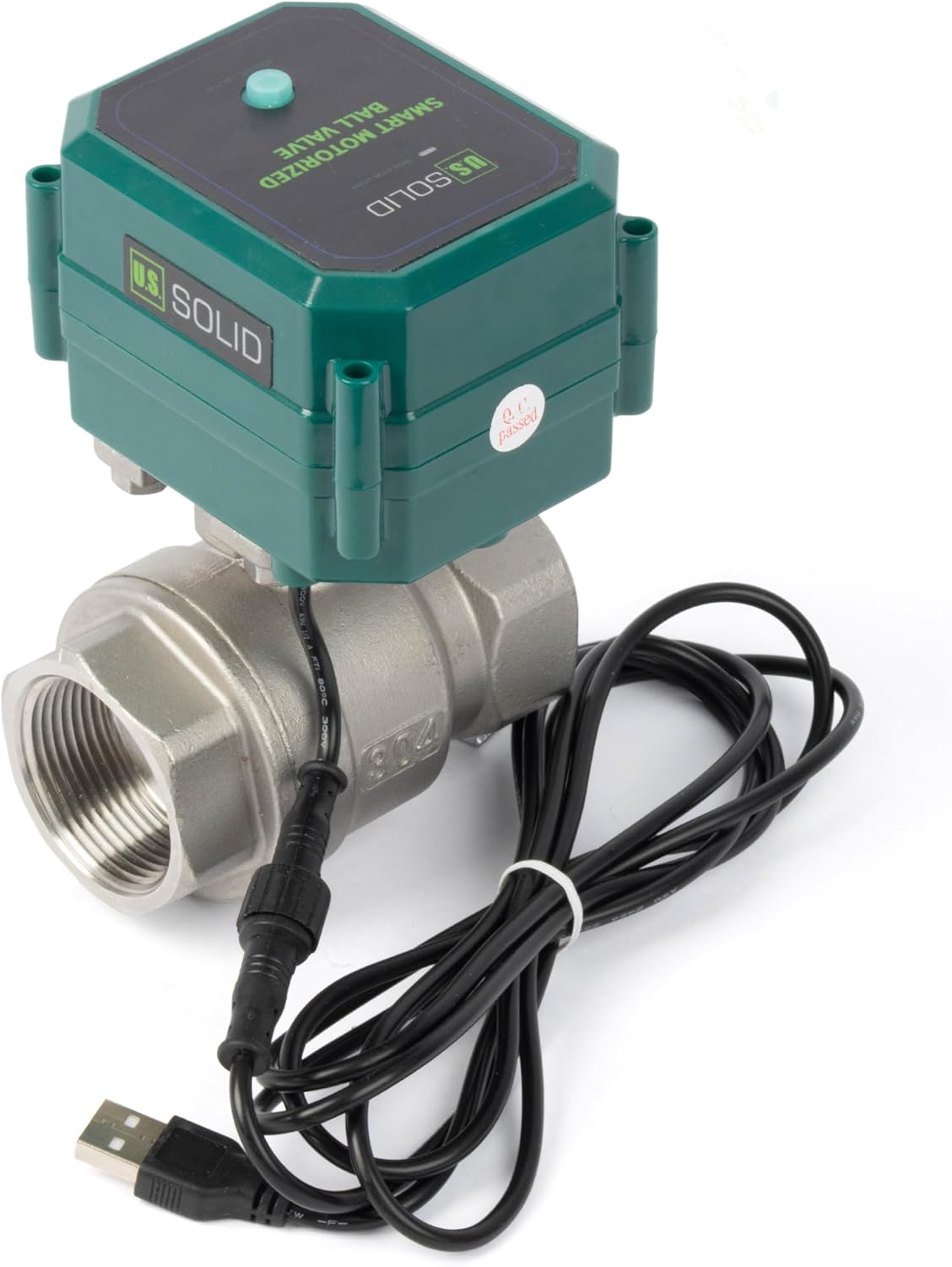U.S. Solid 1-1/4" Smart Motorized Ball Valve - Remote App Mobile Control Stainless Steel Electrical Ball Valve with Manual Switch, 5V DC USB Connection