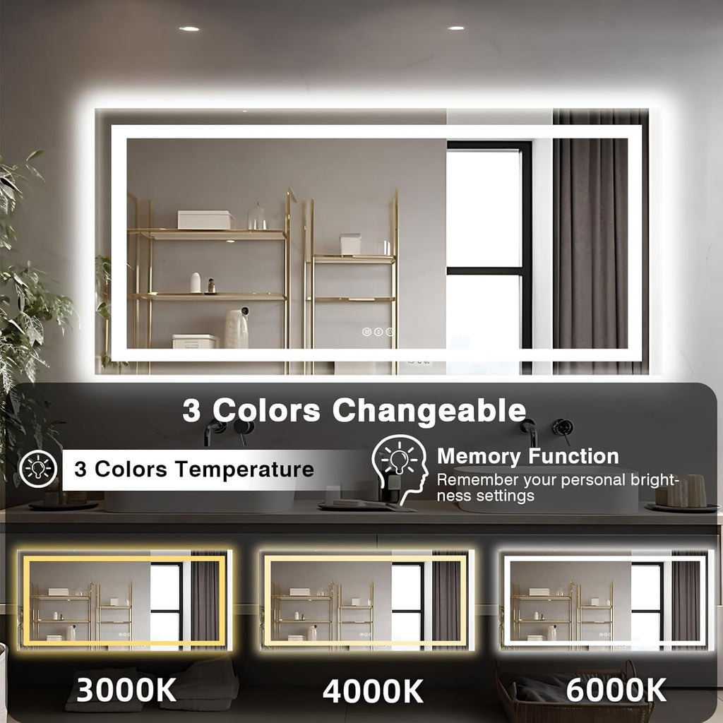 77"x36" Large LED Bathroom Mirror with Front Lit and Backlit, Anti-Fog Lighted Mirror for Wall, Stepless 3 Colors Dimmable Smart Vanity Mirror(Horizontal/Vertical)