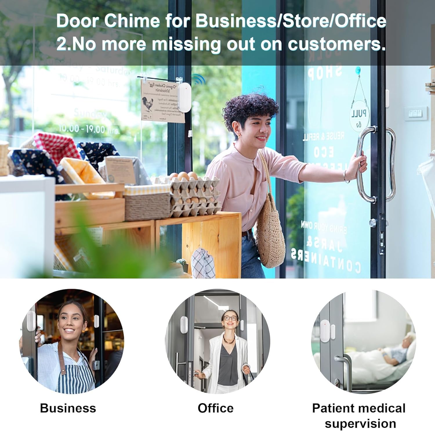 SanJie Door Chime, Door Open Contact Sensor Alarm for Business/Store/Home/Office When Entering, with 500 FT Range,26 Chimes 5 Adjustable Volume 2 Receivers +2 Sensors