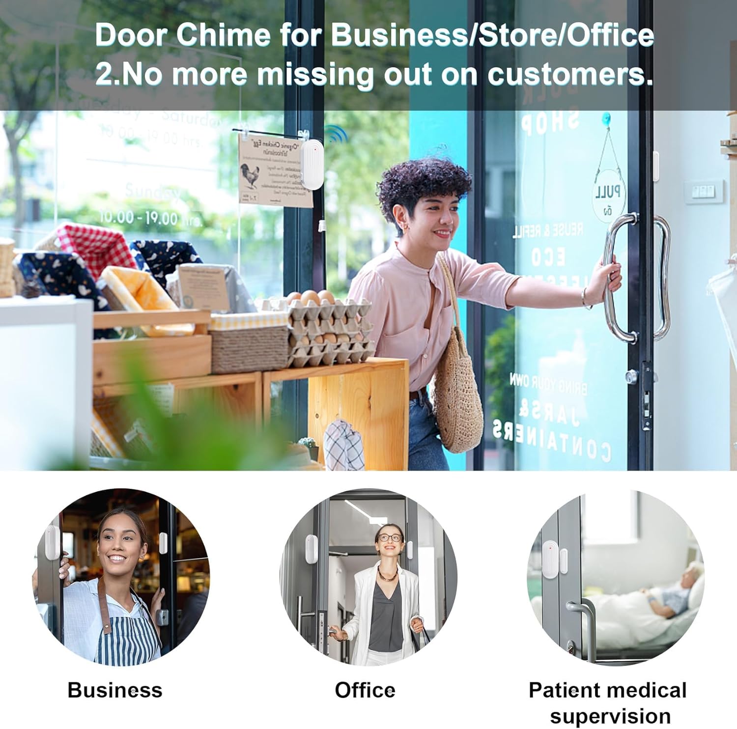 Door Chime,Wireless Door Open Alarm-SANJIE Door Entry Chime with 26 Chimes 5 Adjustable Volume Mute Mode for Business/Home/Store, Pool Alarm with 500ft Range LED Indicators, 1 Receivers + 1 Sensors