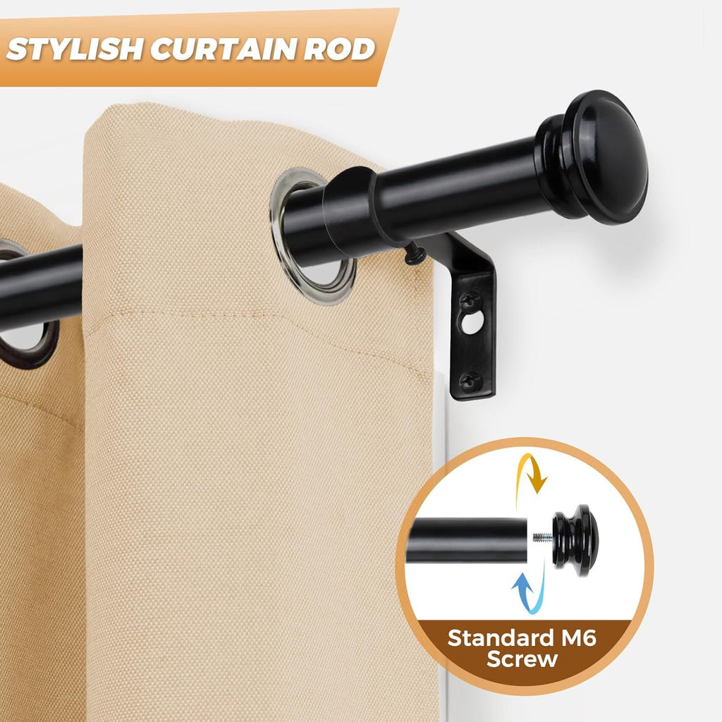 TONIAL 2 Pack Curtain Rods for Windows 48 to 84 Inch, Telescoping Splicing 3/4 Inch Single Rods for Windows Decorative Drapery Rod 32 to 86 with Small Finial, Black
