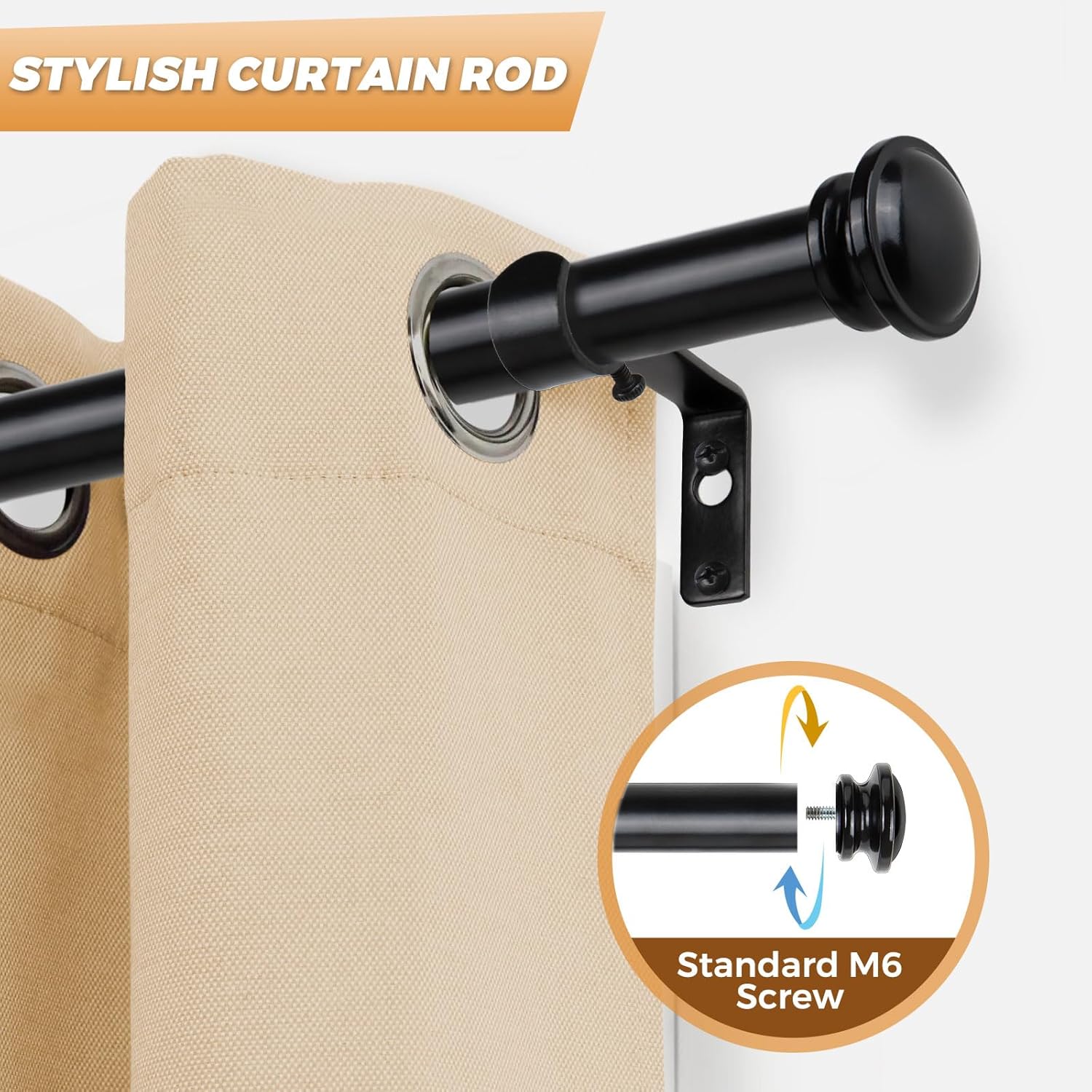 TONIAL 2 Pack Curtain Rods 32 to 58 Inch, Telescoping Splicing 3/4 Inch Single Rods for Windows Decorative Drapery Rod with Small Finial, Black